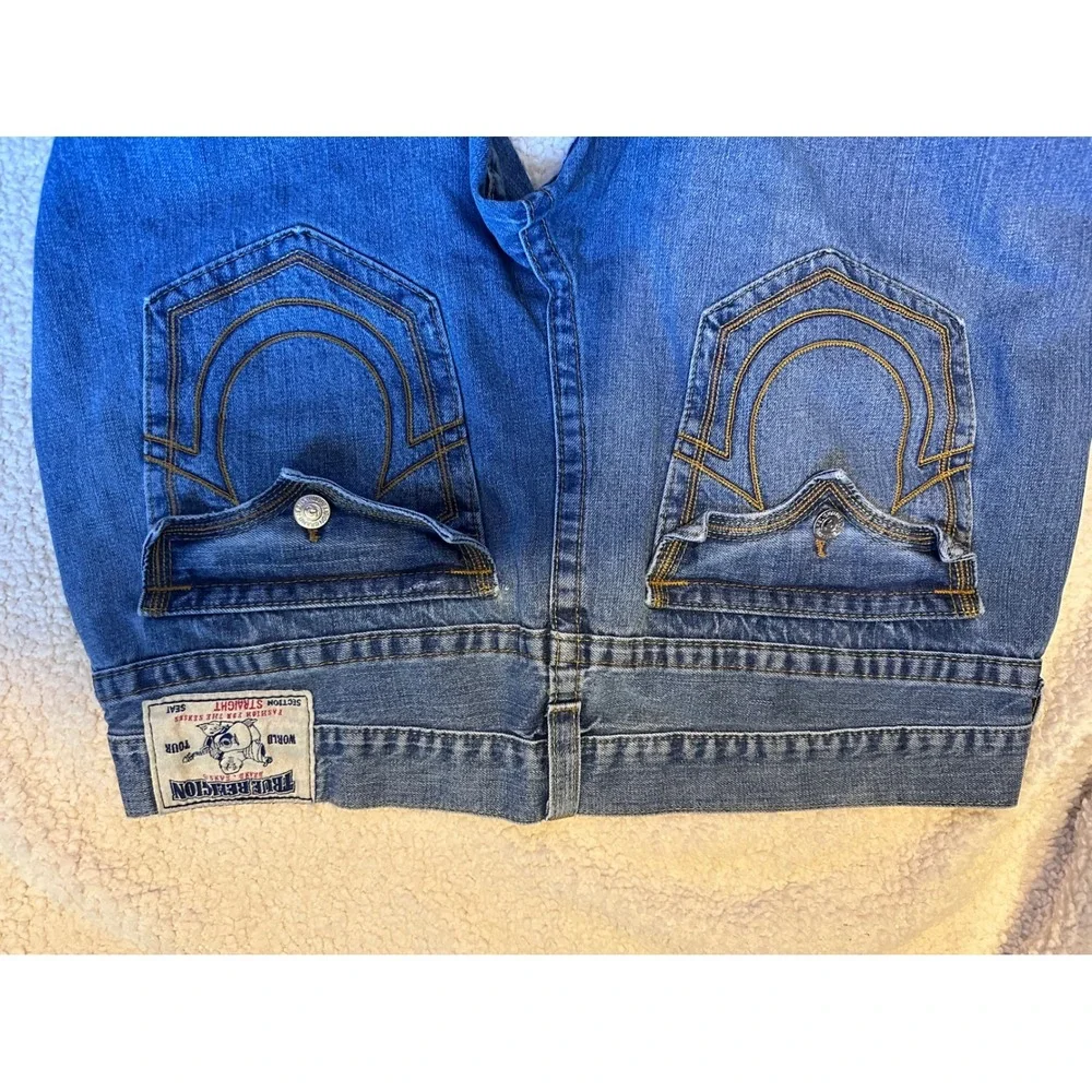 True Religion Mens Straight Leg Jeans Blue Denim Made in USA Size 42x32